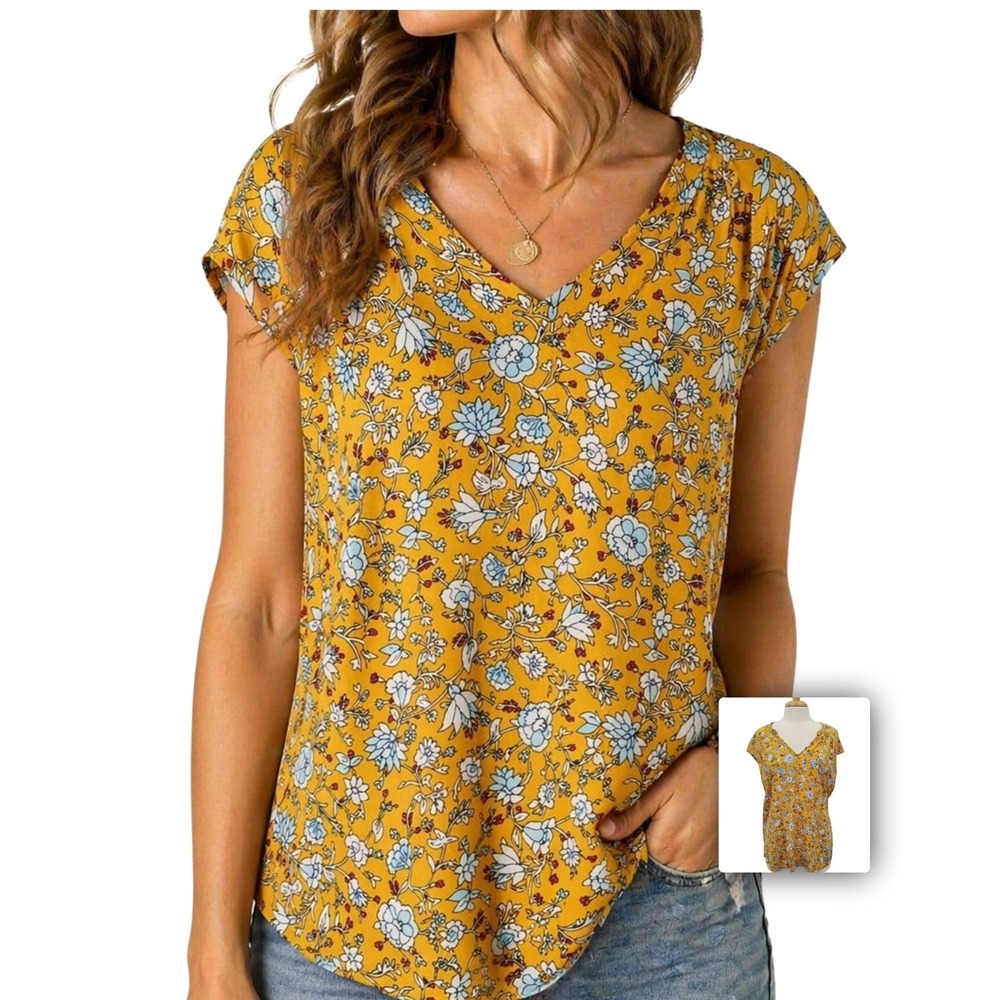 Old Navy‎ Yellow Floral Tunic Blouse Flowy Lightweight Vacation Boho XXL